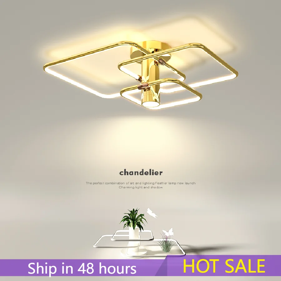 

Позолоченный кольцевой светильник, современная светодиодная Люстра для кровати, гостиной, украшение, блеск, светодиодная лампа, Современна...