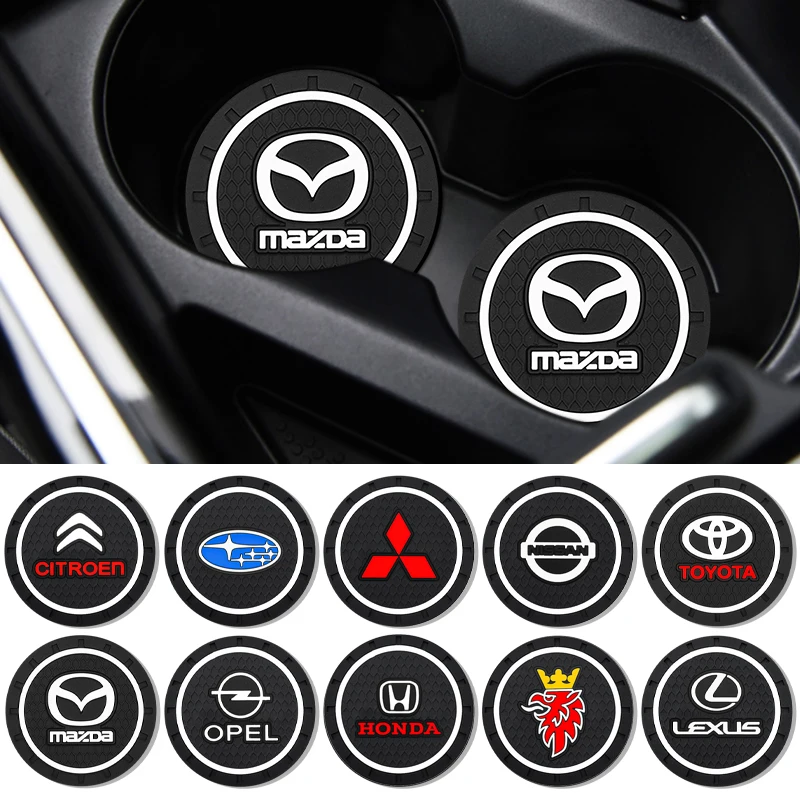 

2 Pack Car Logo Car Coaster Cup Holder Silicone Anti-Slip Dog Paw Coaster Auto Parts Universal For Honda Toyota Hyundai Saab Etc