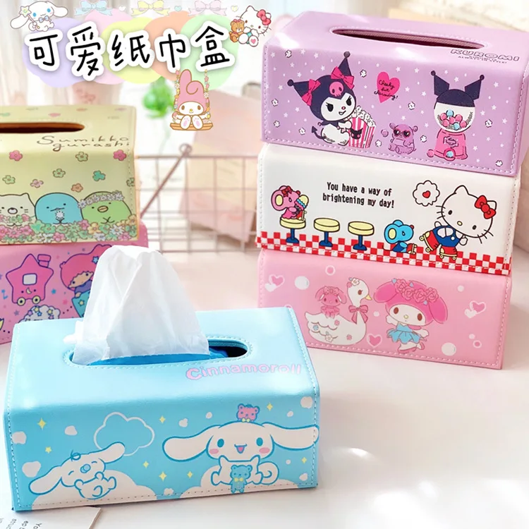 

Новинка Sanrio Kawaii Kitty Cinnamoroll My Melody Коробка ПУ ткани Автомобильная съемная коробка для салфеток аниме модель коробка для хранения салфеток