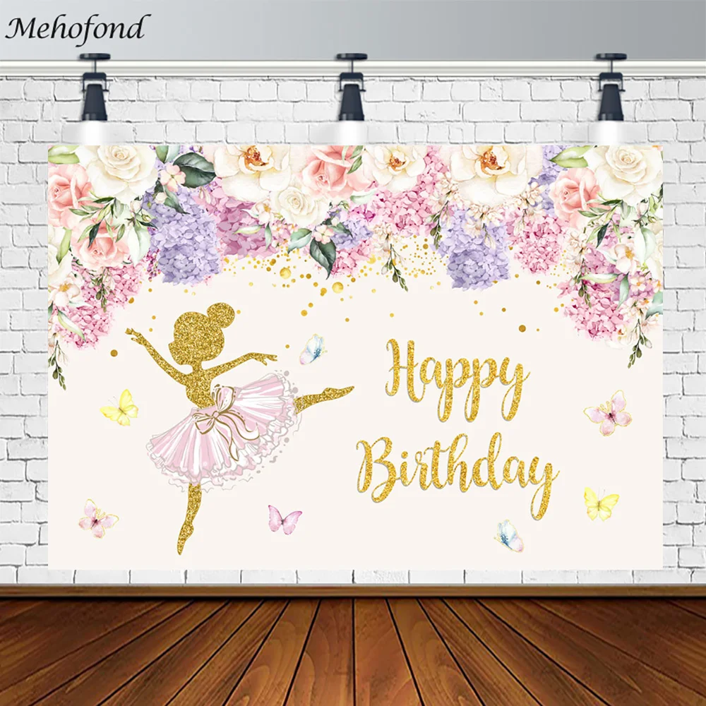 

Mehofond Summer Happy Birthday Party Backdrop Ballet Dance Angel Floral Photography Background Photo Wallpaper Banner Photozone