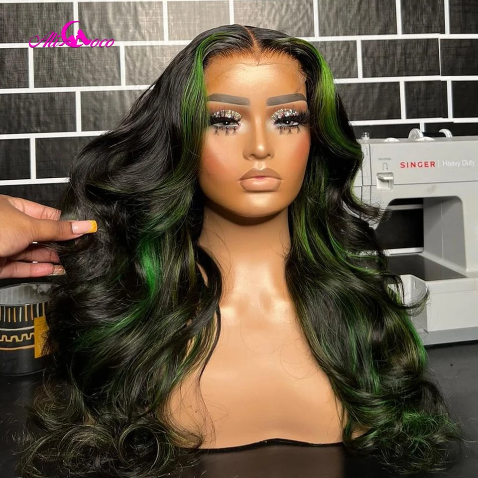 Highlight Green 13x6 Lace Frontal Wig 28 30 Inch Body Wave Lace Front Wig Pre Plucked Transparent Lace Human Hair Wigs Ali Coco