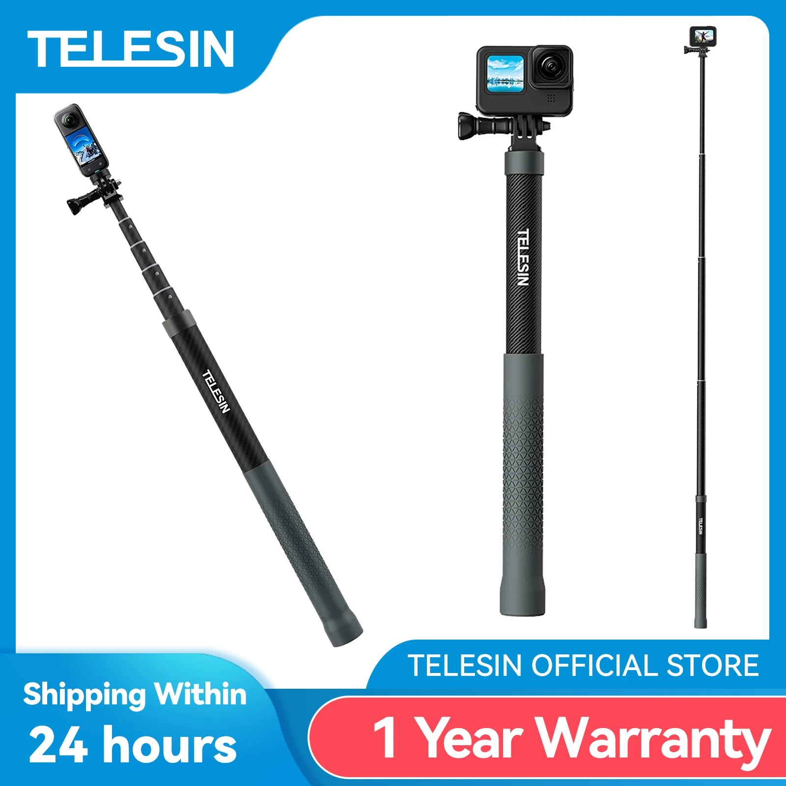 

TELESIN 3M Selfie Stick Carbon Fiber Eccentric Tube For GoPro Hero 11 10 9 8 7 6 Insta360 Osmo Action Action Camera Accessories