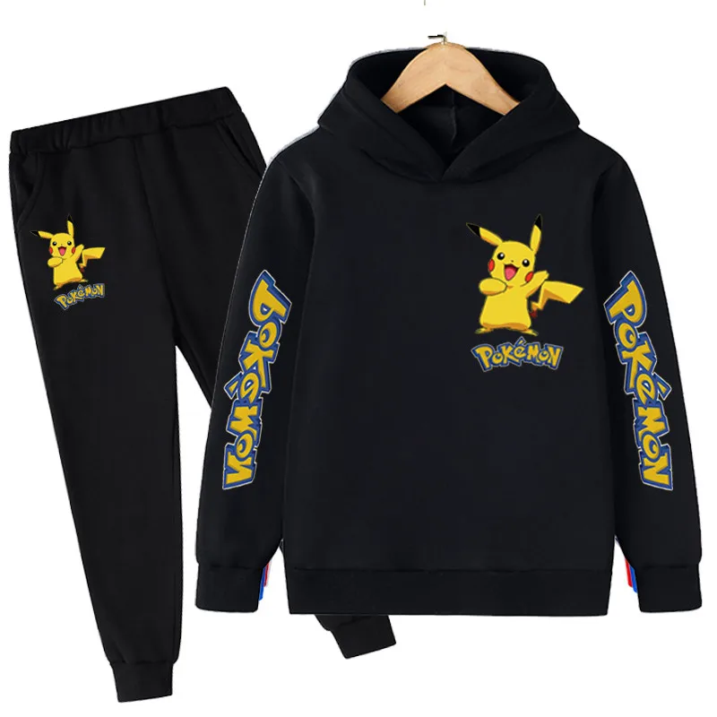 Pokemon Spring&Autumn Baby Boy Pikachu Suit Cartoon hoodies + Trousers 3Pcs Pokemon Kids Clothes Set  4 5 6 7 8 9 10 11-14 Years