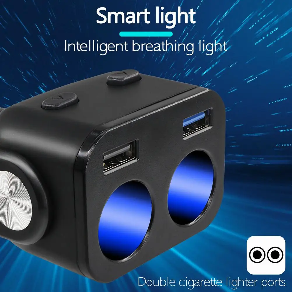 

1pcs Car Cigar Lighter Socket Splitter Power Adapter Dual USB Charger 12 LED 2 Way 110m Mx 67m Mx 43mm 3.4A For Fast Charging