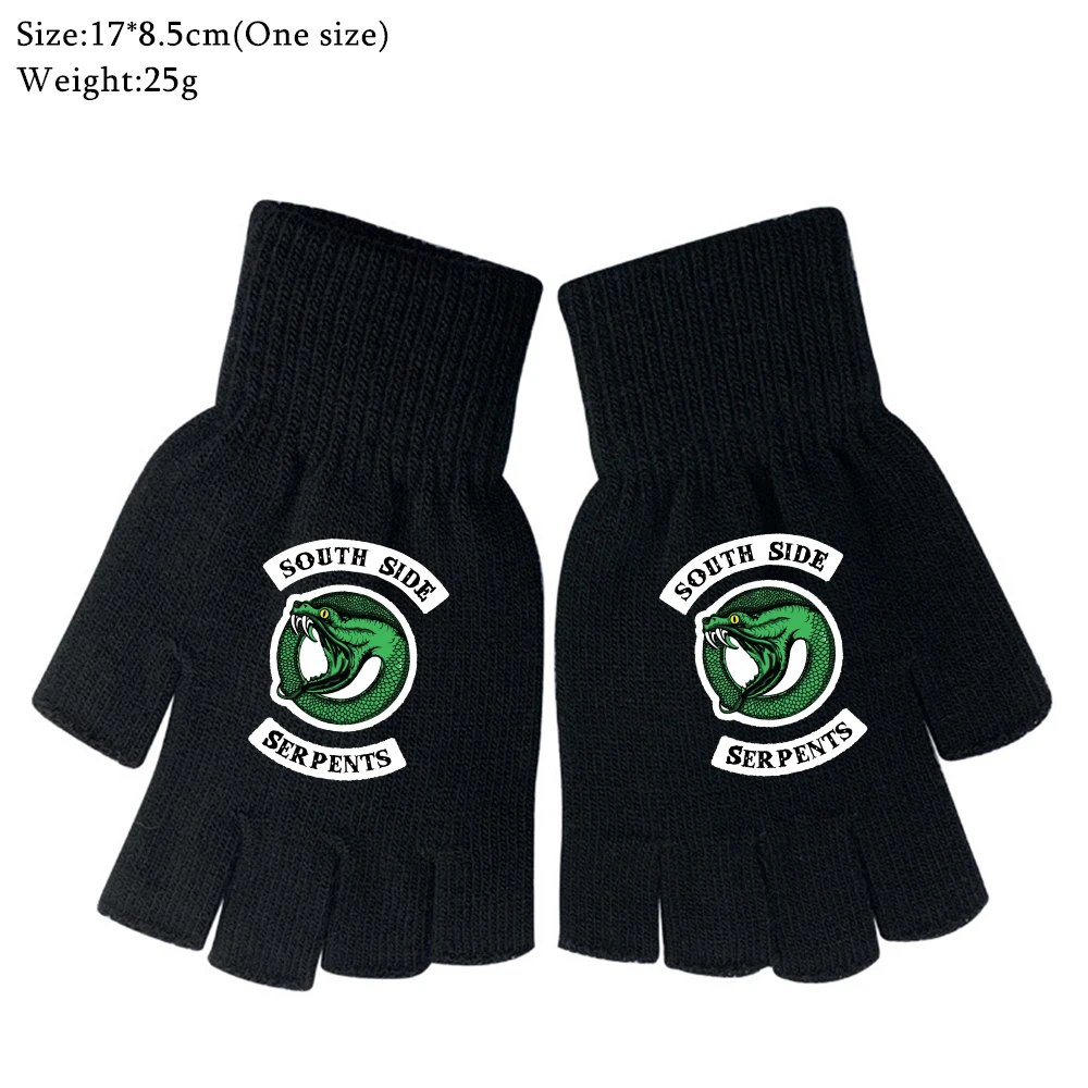 

Riverdale South Side Serpents Knitted Gloves Cartoon Half Finger Boys Girls Autumn Winter Warm Cosplay Unisex Black Mittens Gift
