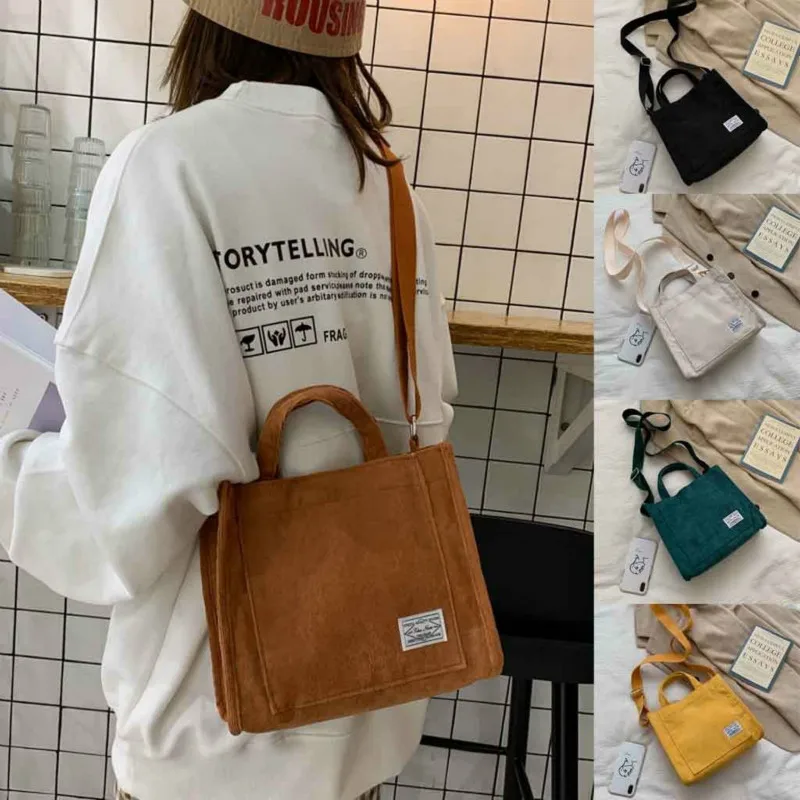 

Women Corduroy Zipper Shoulder Bag Small Cotton Canvas Handbag Casual Tote Female Eco Crossbody Bag Vintage Messenger Bags