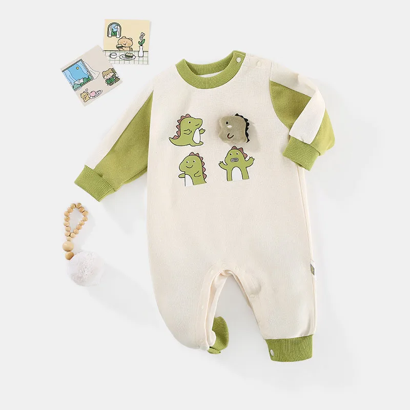 MILANCEL Baby Romper Autumn New Infant Cute Little Dinosaur Stitching Jumpsuit