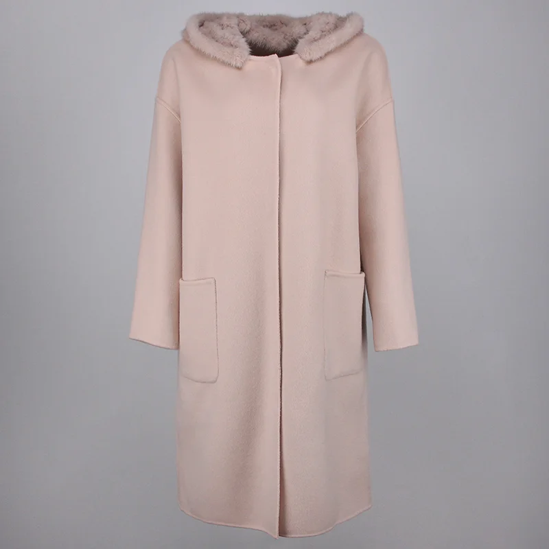 

MENINA BONITA 2023 Winter Women Jacket Real Fur Coat Loose Natural Mink Hooded Detachable Warm Cashmere Wool Blends Streetwear
