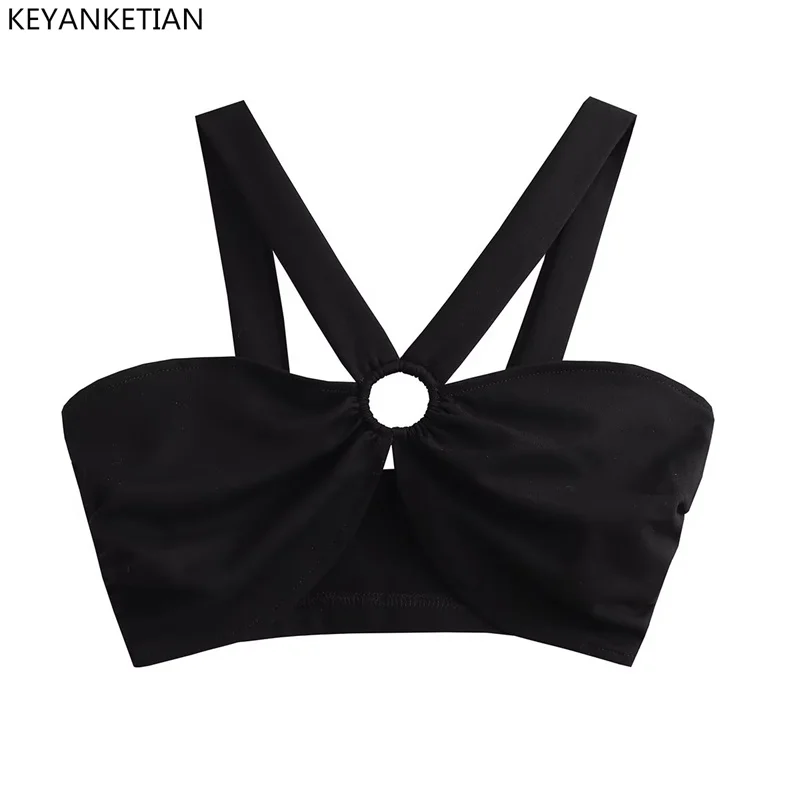 

KEYANKETIAN Summer New Hollowed Out Ring Buckle Sexy Corset Suspender Women's Hot Sweetheart Ultra Short Style Black Vest