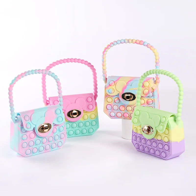 

New Antistress Fidget Toys Silicone Push Popit Bubble Bag Mickey Decorate Crossbody Bag Handbag Coin Pouch Purse for Kids Gift