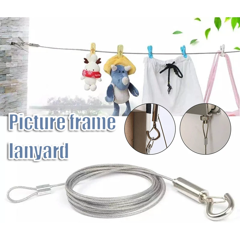 

Adjustable Picture Hanging Wire Stainless Steel Strong Wire Rope with Loop and Hook 2m*1.5mm for Lamp Billboard Cloth YN17