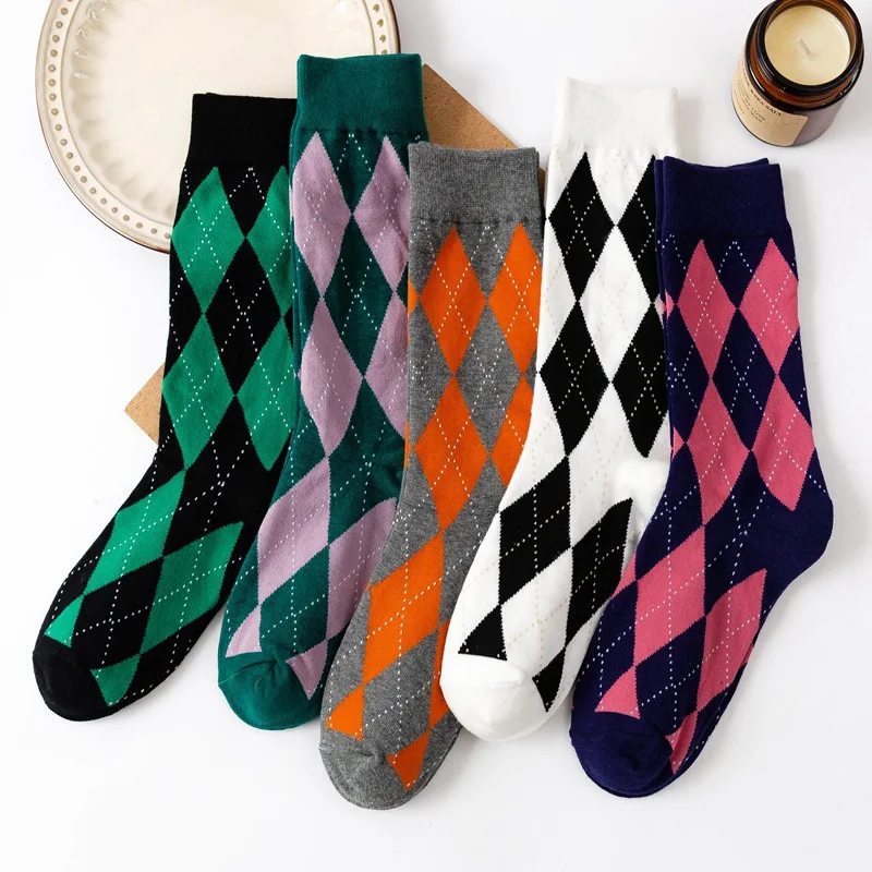 

Fashion Autumn and Winter Academy Style Socks Classic Argyle Pattern Cotton Long Tube Women's JK Cosplay Socks for Students