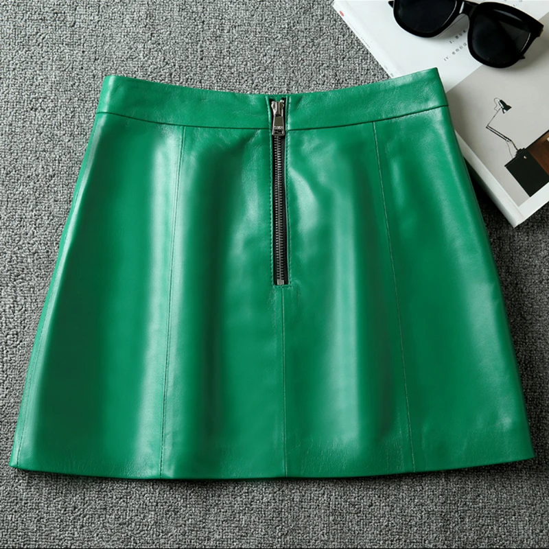 new autumn and winter office lady plus size brand female women girls Genuine Leather high waist mini skirt