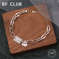 100 solid 925 sterling silver hiphop thick bracelet for women men plaid heart vintage handmade hasp bracelet birthday gift