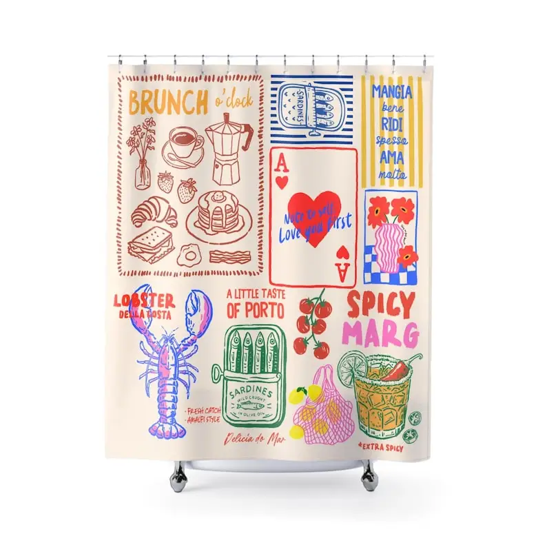 

Шторка для душа полиэстер Doodle Brunch Pattern