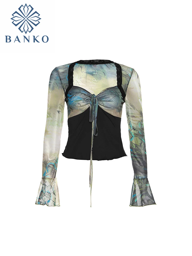 

Spring Women Vintage Crop Tops Long Sleeve Square Collar Bodycon T Shirt Streetwear Gyaru Aesthetic Clothes Design Clubwear Tide