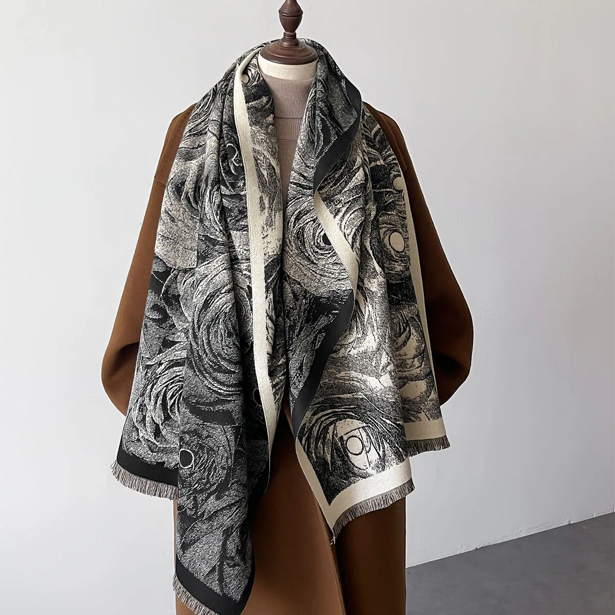 Дизайнерская Женская Шаль С Запахом Роскошный Искусственный Кашемир Кисточками