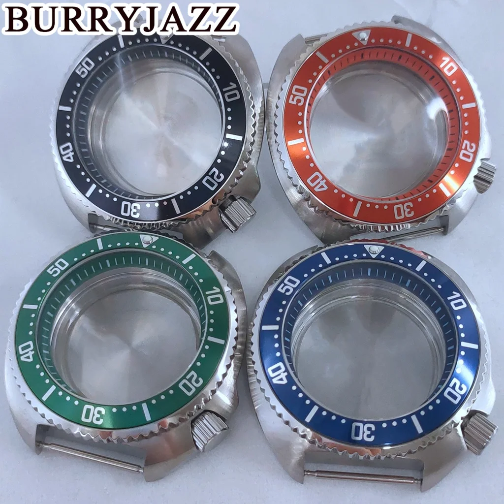 

BURRYJAZZ 44mm Silver Stainless Steel Watch Case Black Blue Green Orange Ring Fit NH34 NH35 NH36 NH38 NH70 NH72 Movement