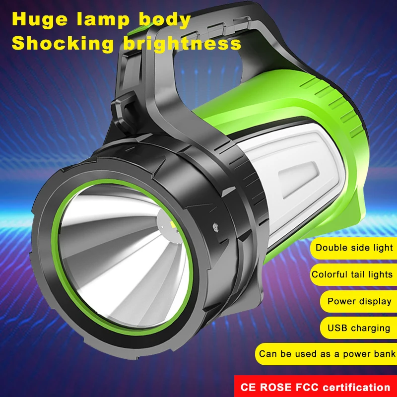 

Супер яркий фонарик, перезаряжаемый прожектор, светодиодный фонарик, тактический фонарик с ручкой, портативный фонарик для кемпинга