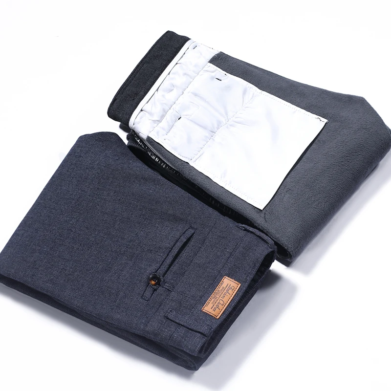 

Winter New Men's Warm Casual Pants Business Fashion Fleece Thick Casual Trousers Office Stretch Pants Male Brand Clothing
