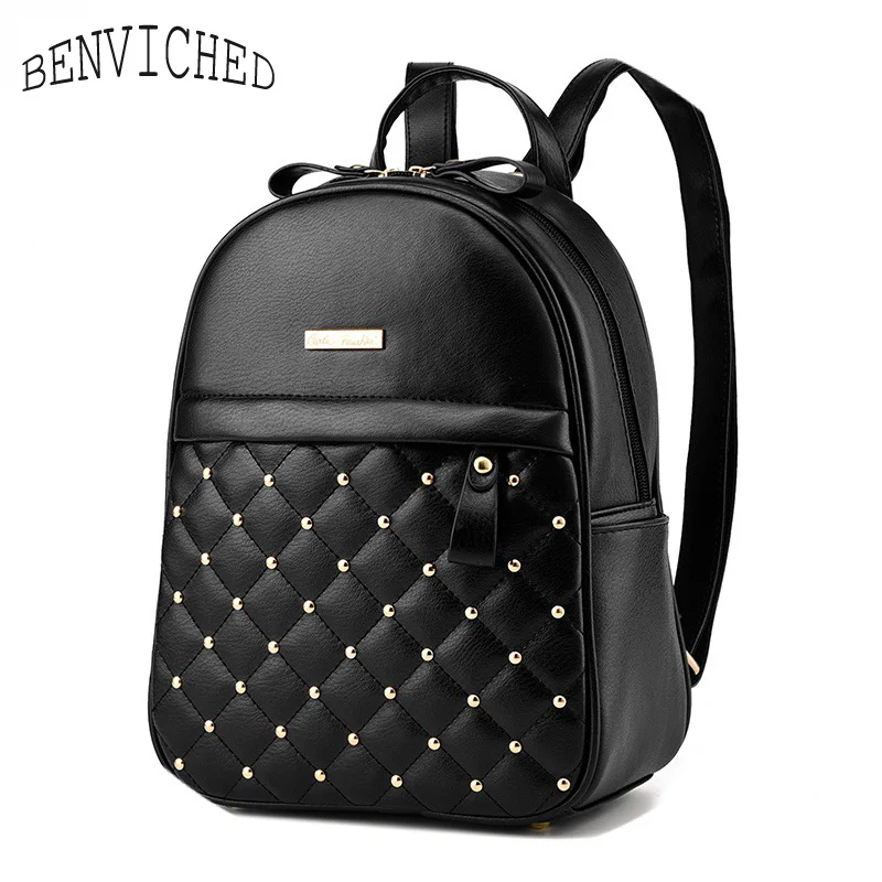 

Fashion Women Casual Travel Bead Backpack School Bags PU Leather Backpack for Teenage Girls Mochila Female Backpack S004
