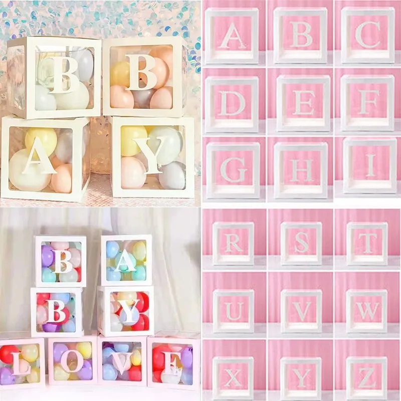 

Baby Shower Transparent Balloon Box Baby Shower Decorations Girl Boy Name Box 1st Birthday Wedding Party Supplies Ballon Boxes
