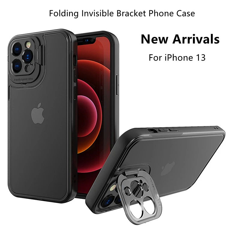 

For iPhone13 13Pro Max 11 12 Pro XS XR X 7 8 Plus Case Folding Invisible Bracket Phone Case Camera Cover Hard PC Matte Cover