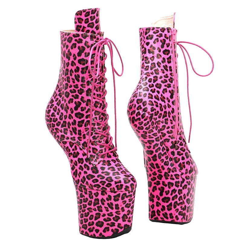 Leecabe Leopard Upper  Platform Ankle Boots Sexy Exotic heelless pole dance shoes