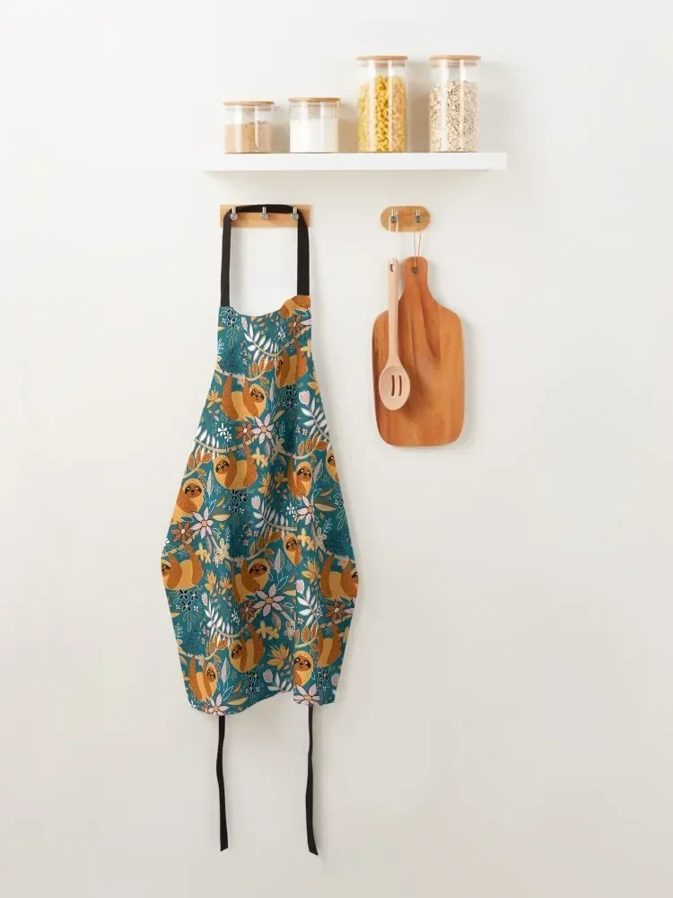 Фартук Happy Boho Sloth с цветочным принтом товары для дома и кухни кухонные фартуки