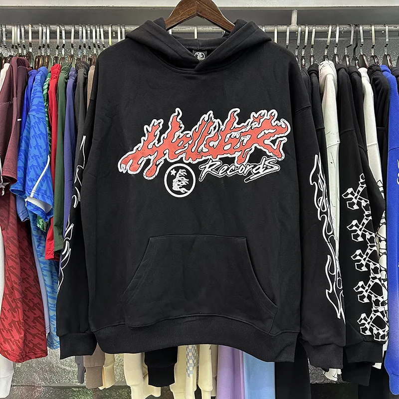 

Hellstar Flame Printing Pullover Sweatshirts Casual Outdoor Men Woman High Quality Black Autumn Winter Cotton Hoodies