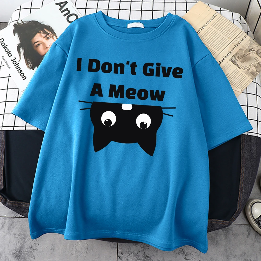 

Мужская футболка с надписью «I't Give A Meow», черная футболка с круглым вырезом, дышащая футболка, уличная хлопковая Классическая универсальная одежда с коротким рукавом