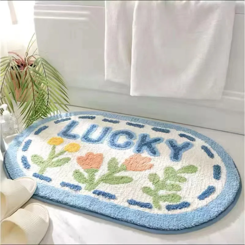 

Bathroom Absorbent Rugs Protective Floor Mat Fluffy Welcome Door Mat Entrance Rug Colorful Flower Letter Carpets for Living Room