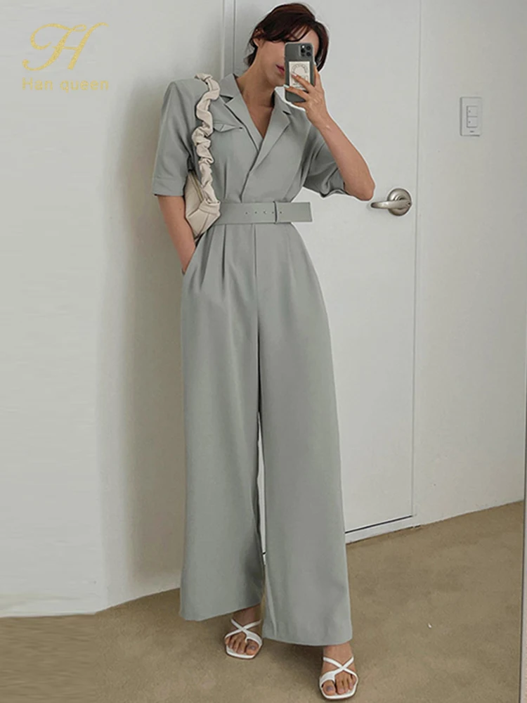 

Женский деловой комбинезон H Han Queen, элегантный длинный комбинезон с широкими штанинами и воротником, повседневная одежда для работы, на лето