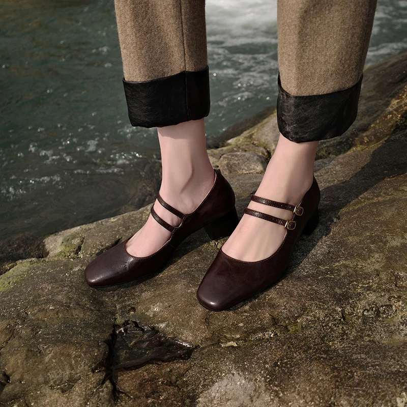 Женские туфли-лодочки из овчины женские туфли Мэри Джейн во французском стиле с