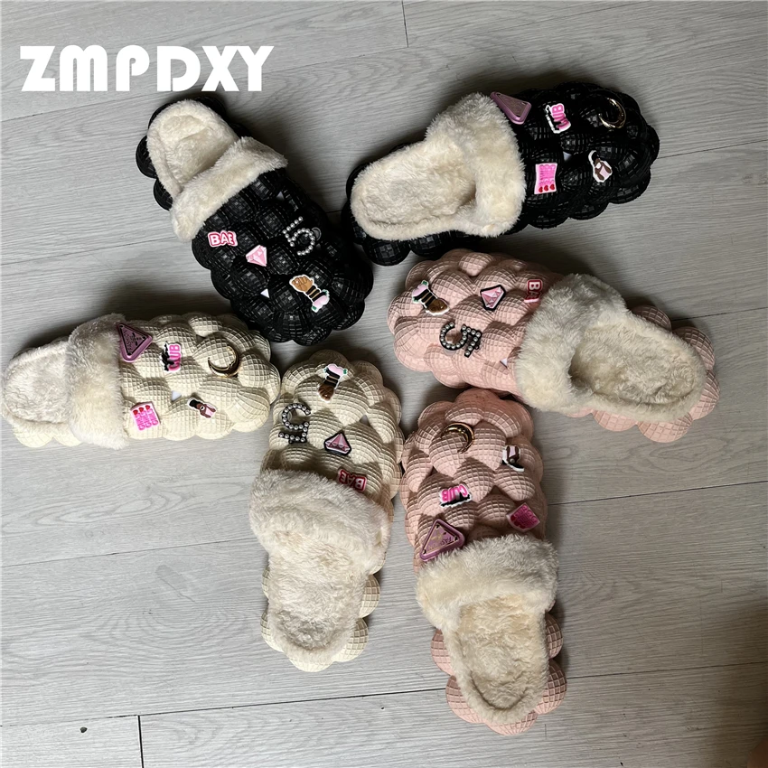 Женские садовые плюшевые сабо теплые босоножки с мехом слива логотипом на заказ