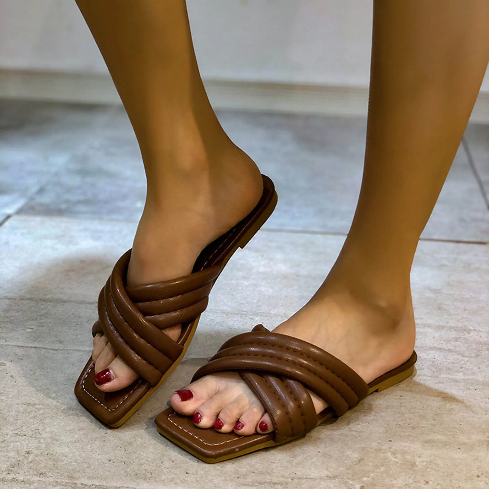 

Cross Strap Beach Shoes Women's Sandals Flat Anti-slip Indoor Slippers Fashion Breathable Mujer Footwear Home Female Flip Flops