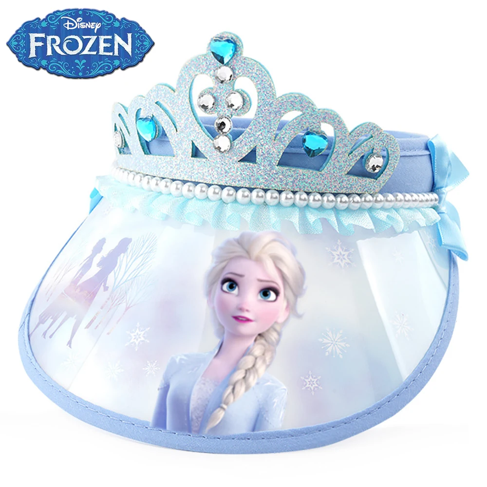 

Детские Мультяшные летние шляпы от солнца Disney для девочек, модные шапки принцессы «Холодное сердце» с короной и жемчугом, Детская шляпа с ши...