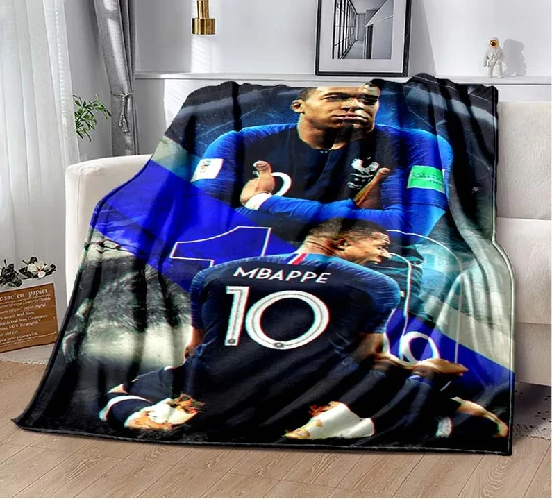 Fashion art HD printed Messi ney mbappe neymar blanket bedroom sofa soft bed linen children's plush sleeping gift