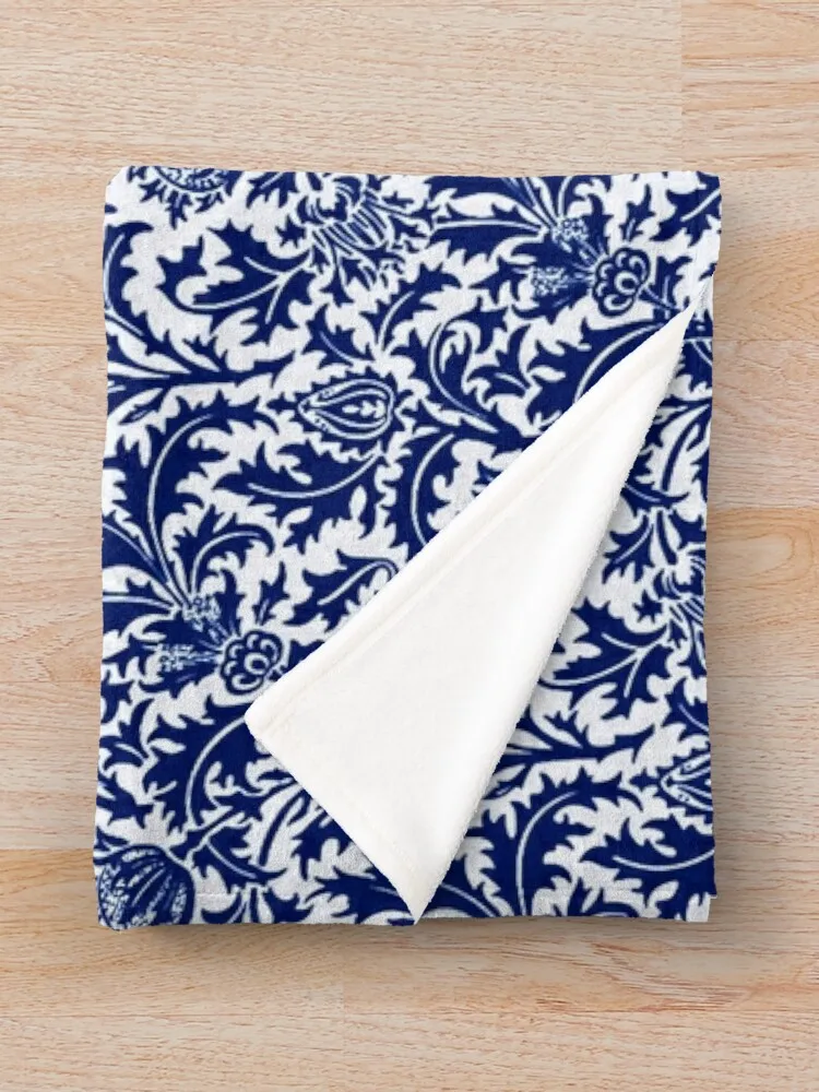 William Morris Thistle Damask Cobalt Blue and White Throw Blanket Custom |