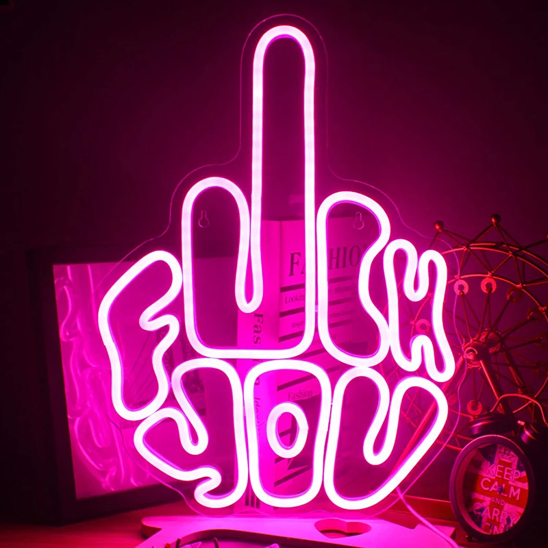 Letters Gesture Neon Signs for Wall Pink LED Neon Lights USB Neon Wall Light Neon Bar Light Up Sign for Bedroom Party Pub Game Z