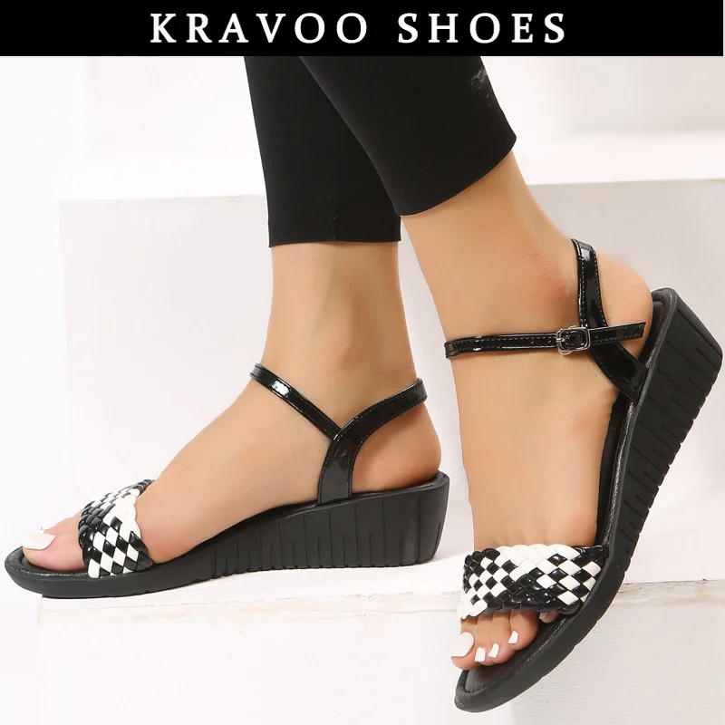 

KRAVOO Shoes Women Wedge Heel Sandals Women's Peep Toe Women's Slippers Increase Ladies Shoes Beach Outdoor New Shoes Summer