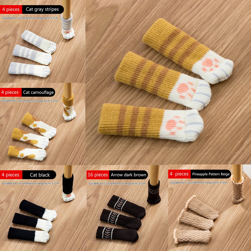 

4/16Pcs Cat Paw Chair Socks Knitted Chair Legs Lining Socks For Chairs Floor Protector Cover Legs For Furniture Table Leg Caps