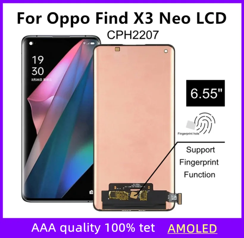 

ЖК-дисплей AMOLED 6,55 дюйма для Oppo Find X3 Neo, сенсорный экран с дигитайзером в сборе для OPPO CPH2207 LCD