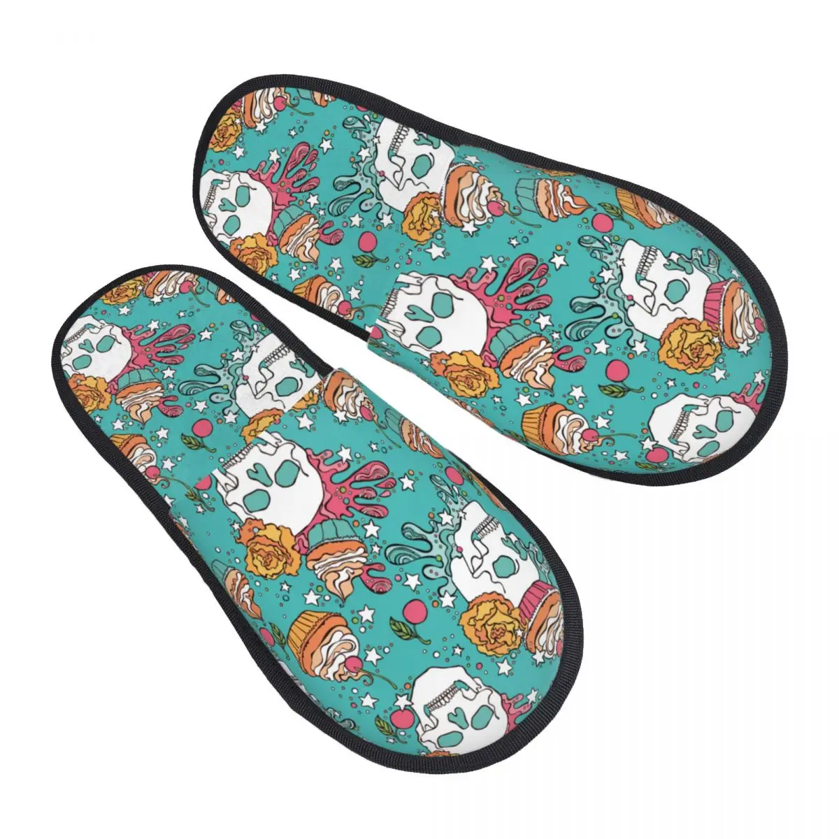 

Меховые тапочки для женщин и мужчин, модные пушистые зимние теплые тапочки, домашняя обувь с рисунком черепа и капкейка