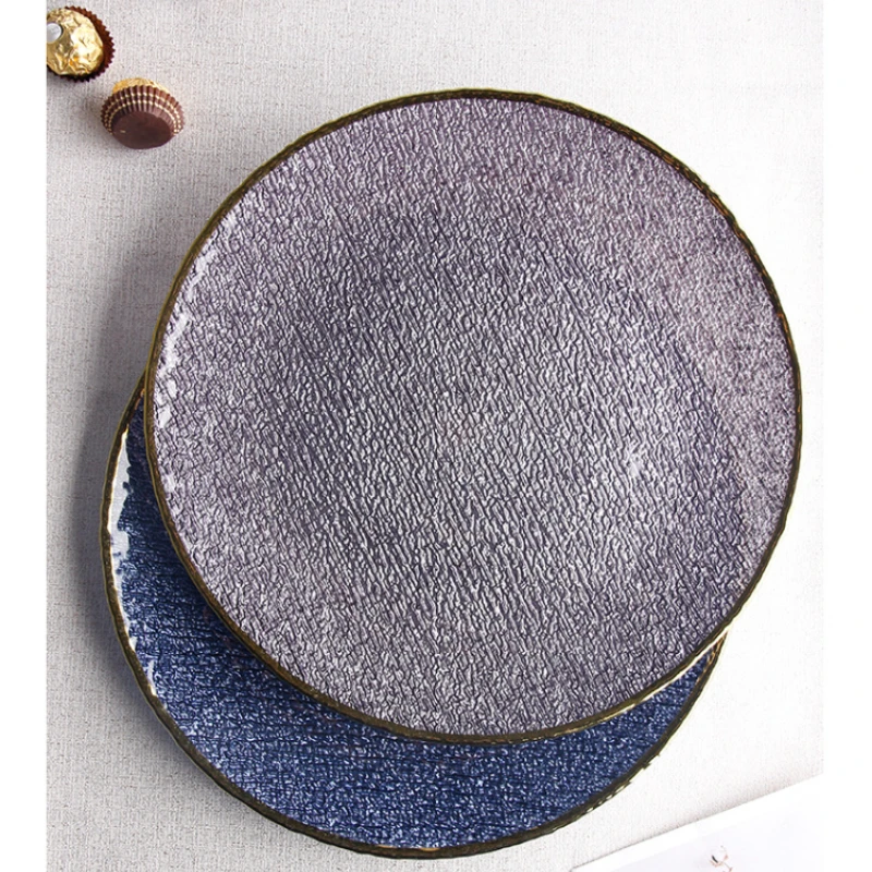 

Стеклянный поднос с гальваническим покрытием в американском стиле, двухцветная обрабатываемая обеденная тарелка, стеклянная посуда, тарел...