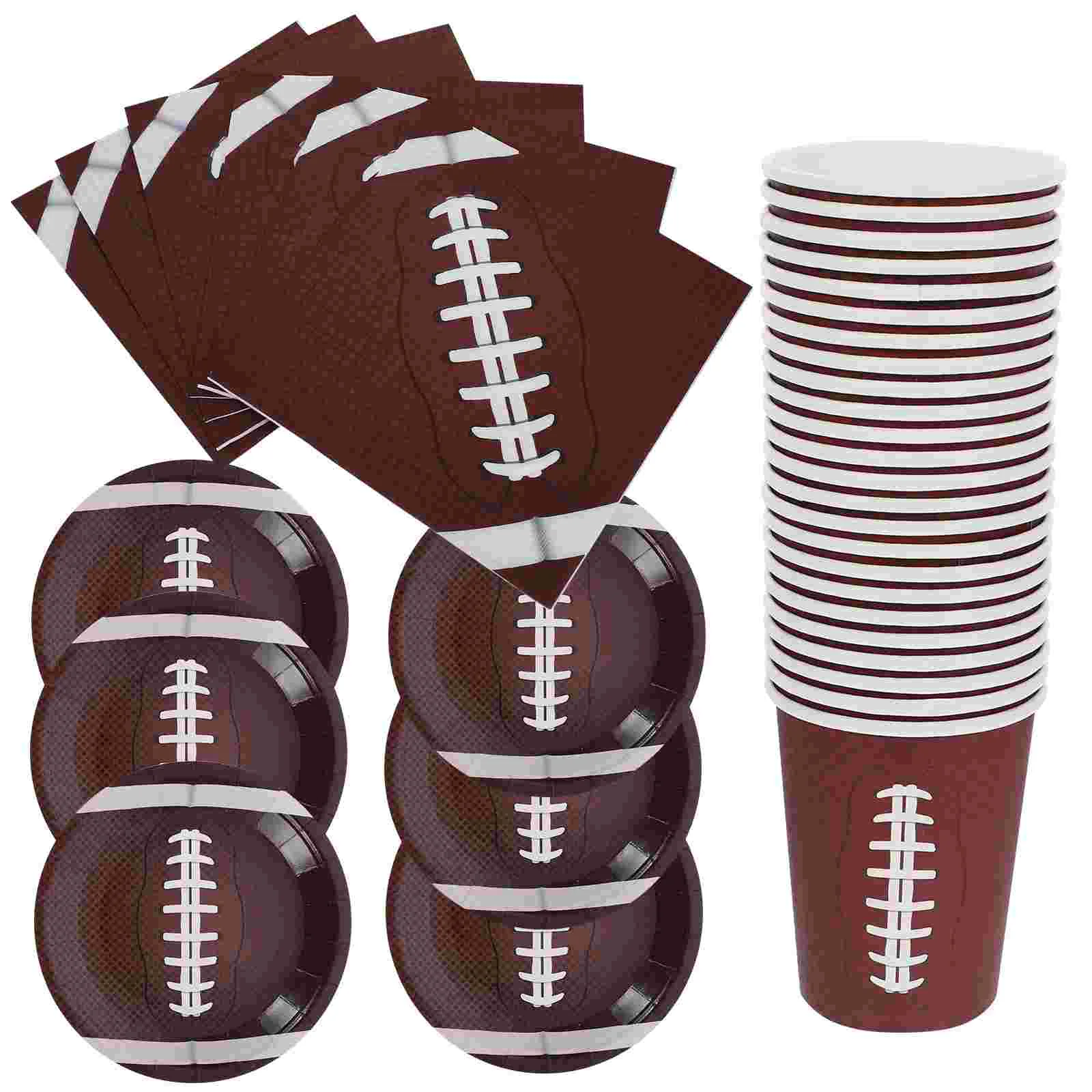 

Paper Plates Rugby Theme Party Supplies Cutlery Set Disposable Dinnerware Themed Tableware Napkins