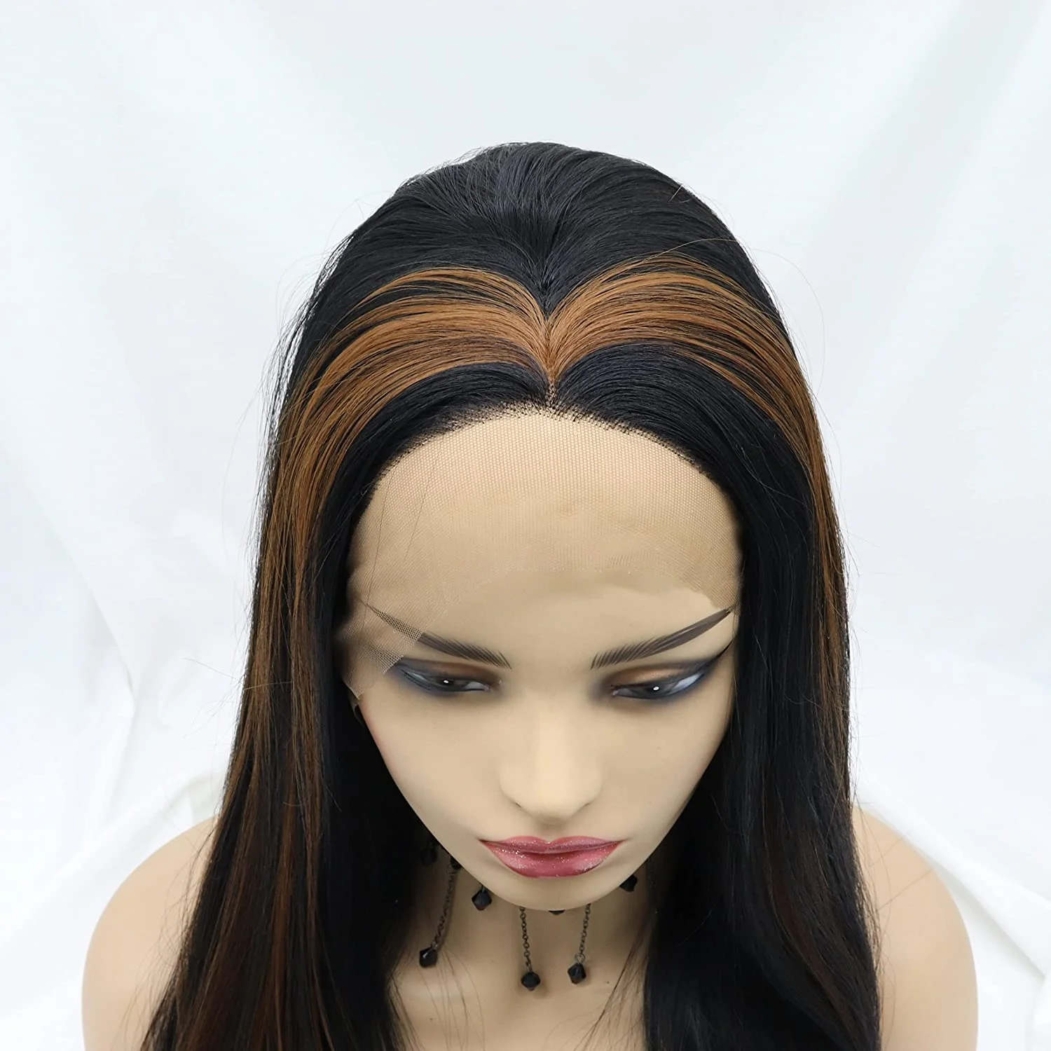 

Sylvia Ombre 1B/30 Highlight Synthetic Lace Front Wigs for Women Glueless Long Straight Fiber Hair Heat Resistant Full Wig