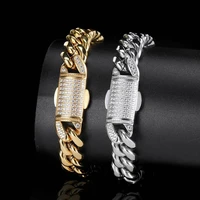 316l stainless steel zircon bracelets for men women hip hop cuban chain goldsilver bracelet fashion jewelry accessories gifts