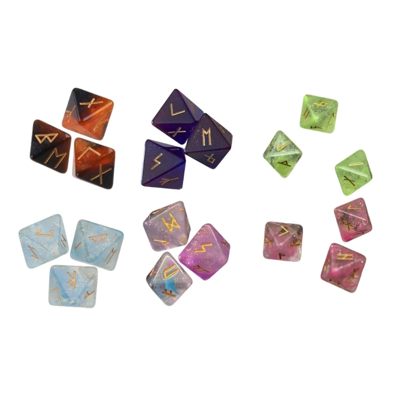   3 Pcs 8-Sided Rune Dices Polyhedral Divination Table Board Roll  Resin Dices 448D 