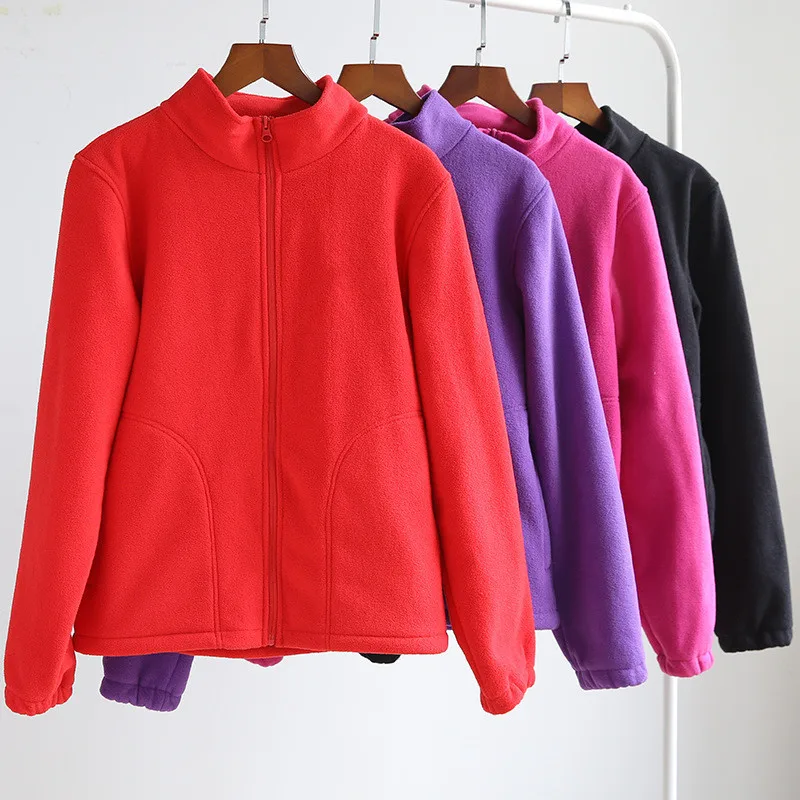 

Polar Fleece Jacket Women's Autumn And Winter Double-sided Fleece Outdoor Fleece Jacket Jacket Liner Stand Collar Zipper